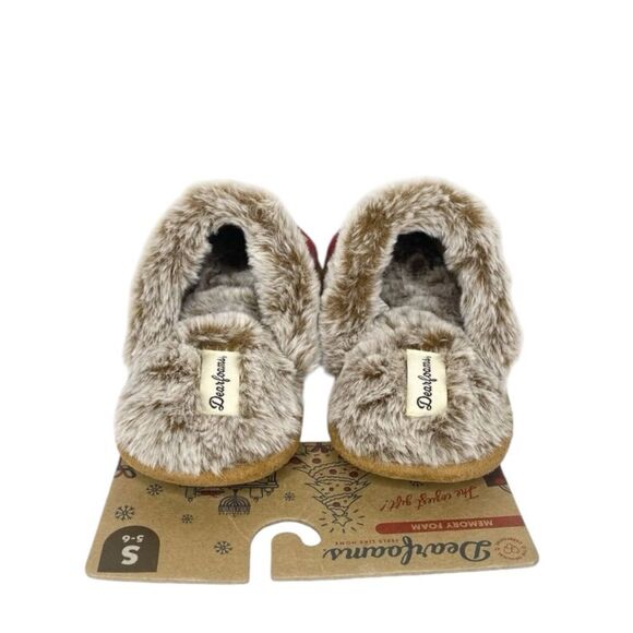 Dearfoams Womens Size Small (5-6) Mama Bear Red Plaid Scuff Slippers Memory Foam - Picture 4 of 6